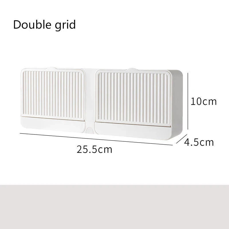 Stylish bathroom soap dispenser with wall-mounted storage box and drainage design