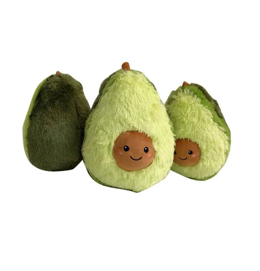 Soft and cuddly plush avocado-shaped pillow in various sizes, perfect for decoration, relaxation, and playtime