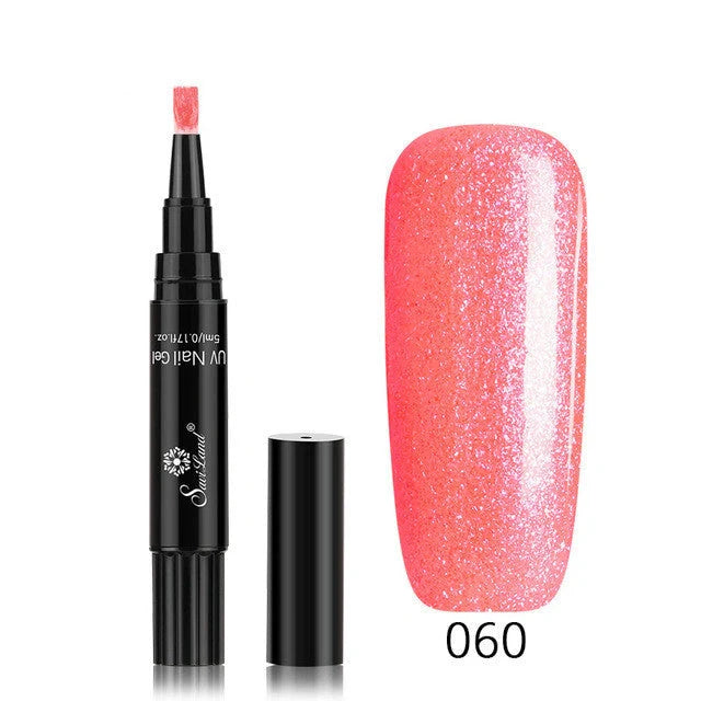 3-in-1 Gel Nail Varnish Pen with Glitter for easy one-step nail art