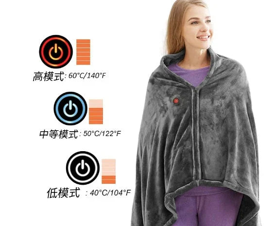 Cozy electric heated blanket made of soft, plush coral fleece with adjustable temperature settings and USB connectivity for portable warmth
