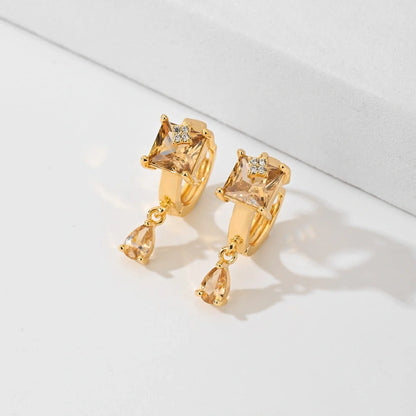 Copper-plated gold fashion earrings with water droplet design in various colours