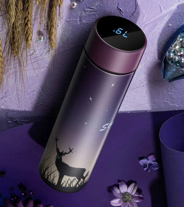 Premium stainless steel vacuum flask with LED touch display for temperature monitoring, available in various colors and sizes