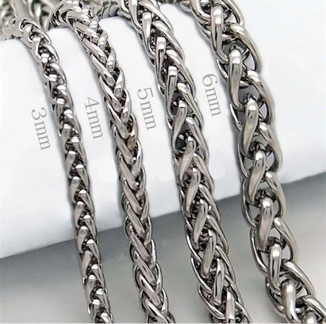 Titanium Steel Chain Necklace with Twisted Singapore Design in Silver