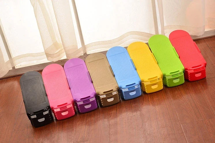 Adjustable Shoe Organizer with multiple color and quantity options, featuring a space-saving design for easy storage in closets or cabinets.
