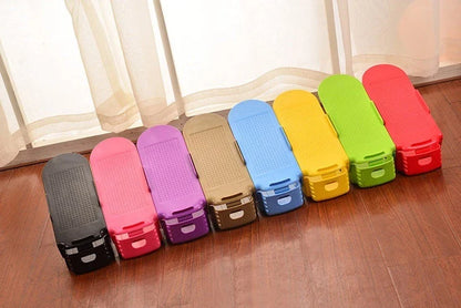 Adjustable Shoe Organizer with multiple color and quantity options, featuring a space-saving design for easy storage in closets or cabinets.