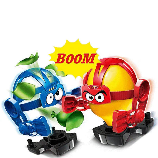 Two interactive balloon battling robots with detachable goggles, ready to engage in a competitive balloon-popping showdown.