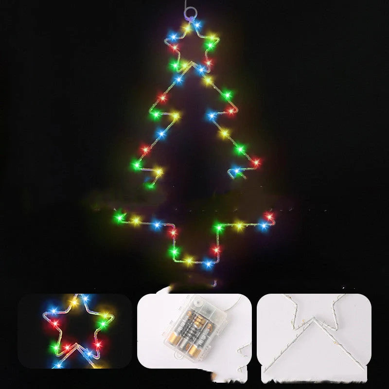 Wrought iron Christmas tree shaped LED lantern with white birch finish and 40 LED lights