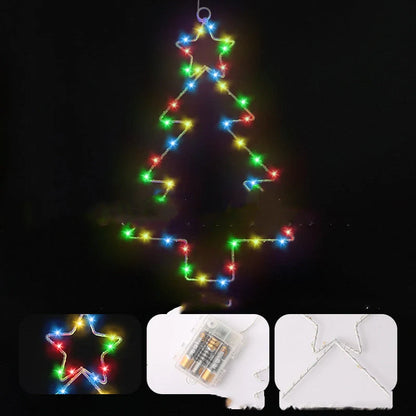 Wrought iron Christmas tree shaped LED lantern with white birch finish and 40 LED lights