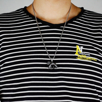 Geometric titanium steel pendant necklace with gibbon monkey design
