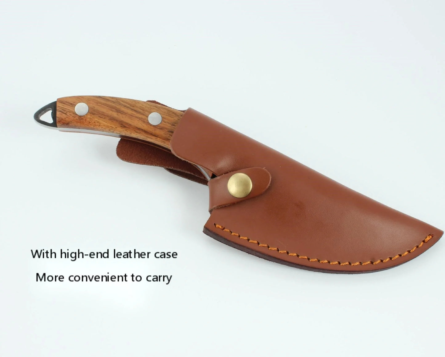 Forged stainless steel boning knife with ergonomic handle and leather sheath