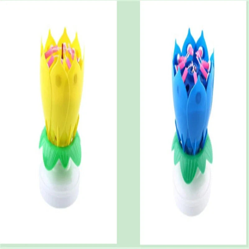 Musical Lotus Candles in various colours, showcasing the elegant lotus design and music feature