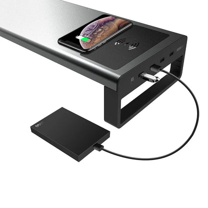 Compact USB 3.0 keyboard storage rack made of premium aluminium alloy with four high-speed USB ports for charging and data transfer