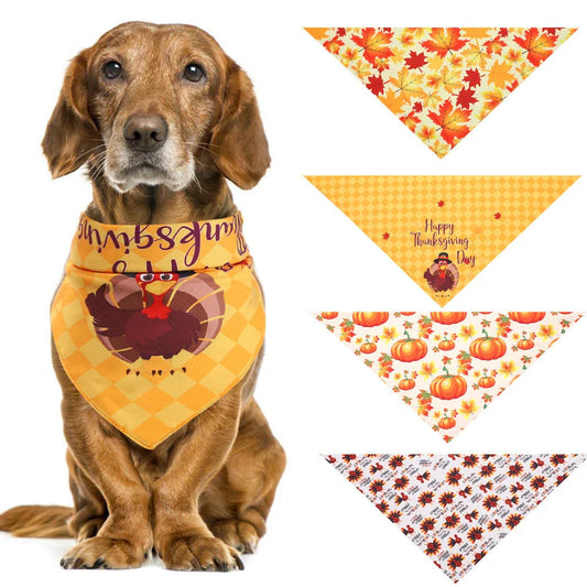 Turkey-themed Thanksgiving pet bib made of high-quality cloth material for a stylish and practical holiday accessory