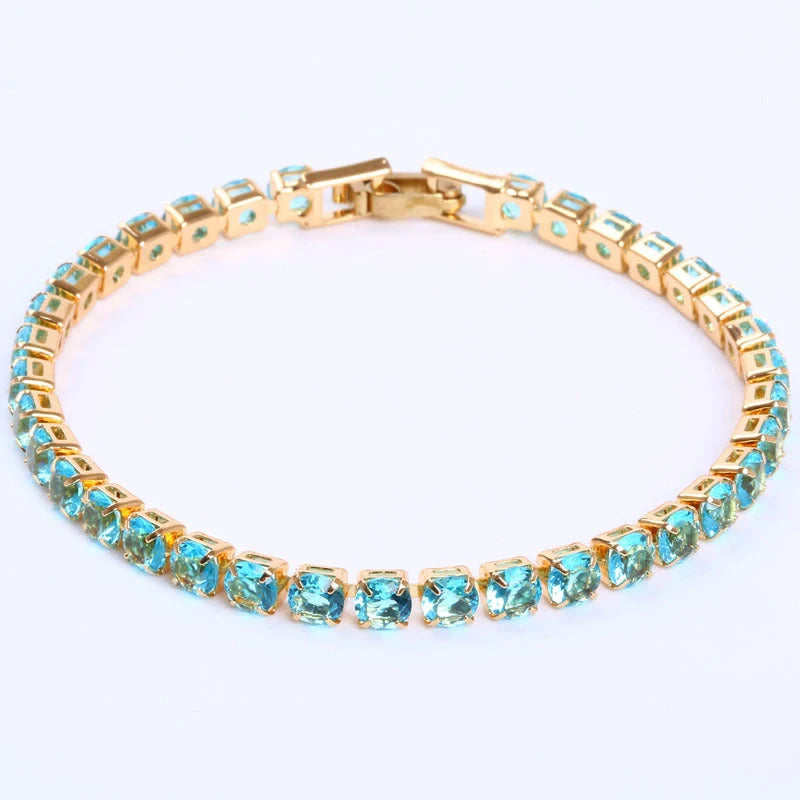 Luxury cubic zirconia tennis bracelet for women and men, available in multiple colours and sizes.