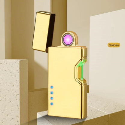 USB rechargeable rotating lighter with metal construction, lacquered finish, and windproof design for safe, eco-friendly ignition