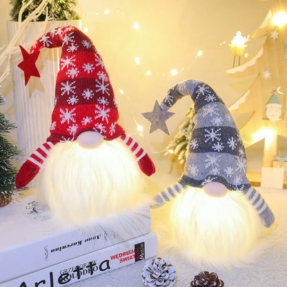 Festive faceless gnome figures in various colours, including green, red, and grey, adding a whimsical touch to Christmas home decor
