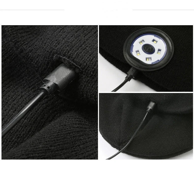 Bluetooth 5.0 LED knitted hat with wireless stereo headset and USB charging
