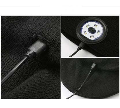 Bluetooth 5.0 LED knitted hat with wireless stereo headset and USB charging