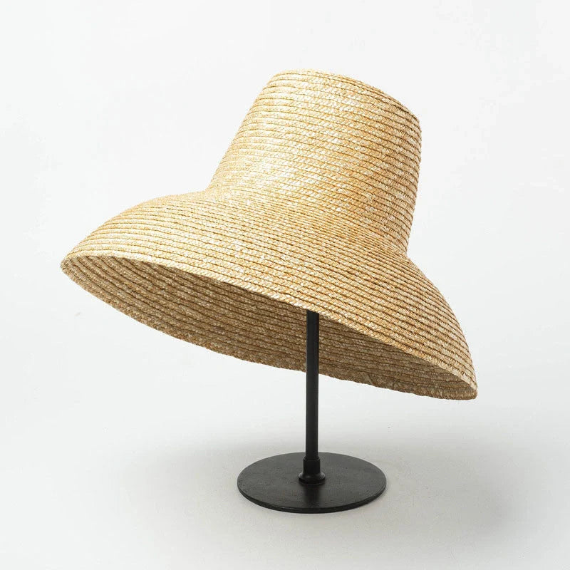 Vintage High Top Big Brim Straw Hat in yellow, perfect for sun protection