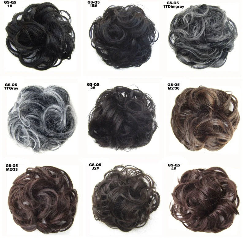 Synthetic wavy curly messy hair bun for women, 12cm diameter, high temperature wire