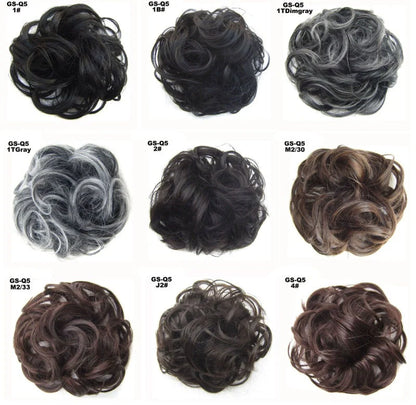 Synthetic wavy curly messy hair bun for women, 12cm diameter, high temperature wire