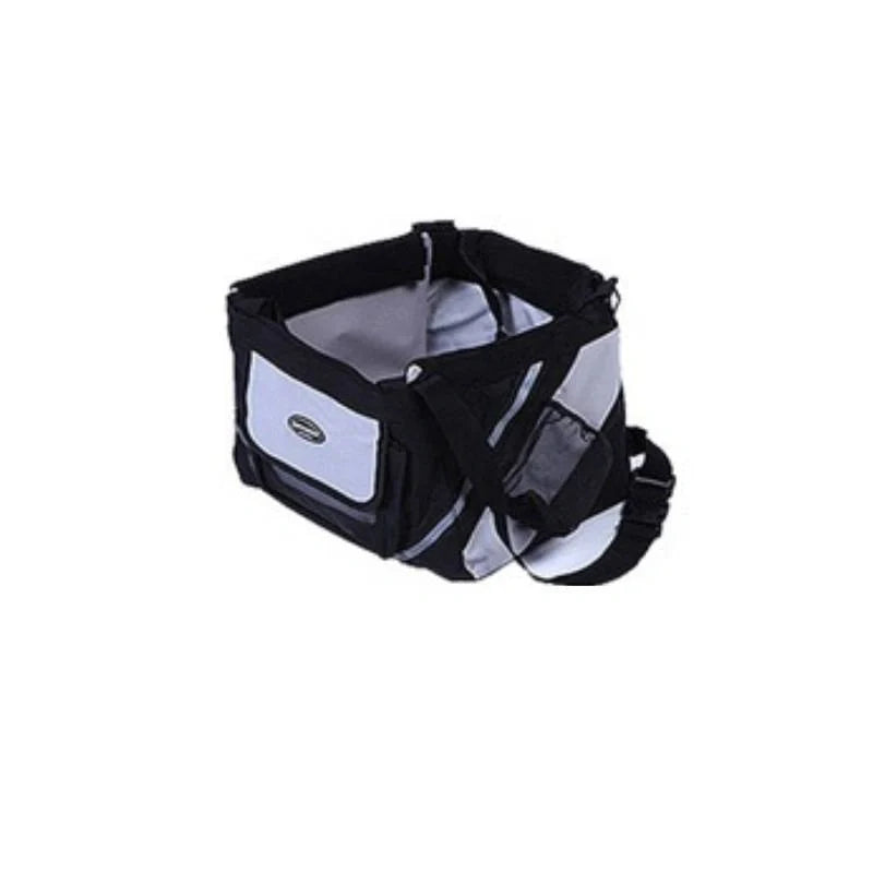 Pet bicycle carrier with removable basket for small cats and dogs, available in black, brown, blue, and red