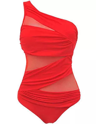 Women's plus size one-piece swimsuit with chest pad in solid colours