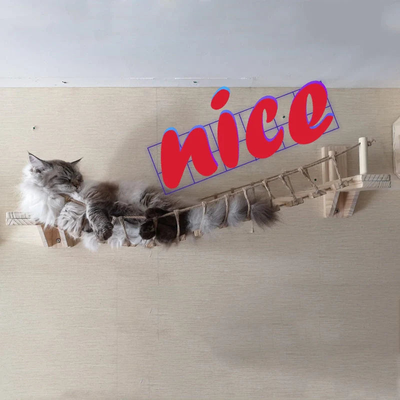 Stylish pine wall-mounted cat furniture with sisal scratching post, perfect for feline fun and saving space in your home.