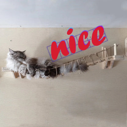Stylish pine wall-mounted cat furniture with sisal scratching post, perfect for feline fun and saving space in your home.