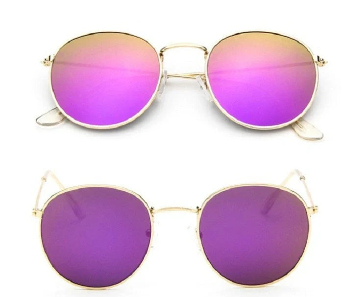 Women's retro metal sunglasses with round frame in gold and silver options