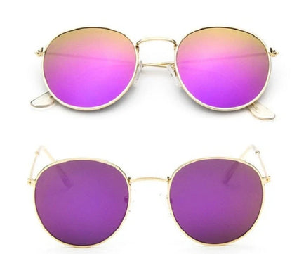 Women's retro metal sunglasses with round frame in gold and silver options