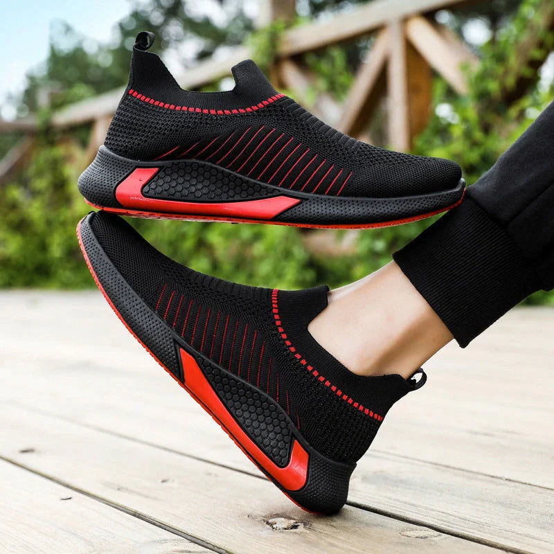 Men's breathable mesh sock shoes with striped design for outdoor activities