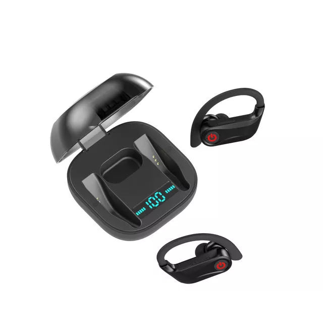HBQ-Q62 5.0 TWS Wireless Bluetooth Headset in black with ear caps