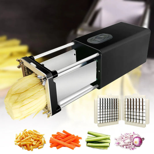 Electric French Fry Cutter with stainless steel blades, perfect for slicing and dicing vegetables in commercial and home kitchens