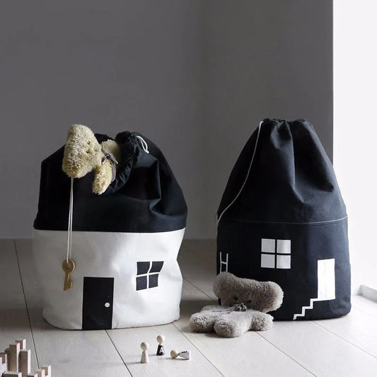 Cotton canvas storage bag with house design for storing kids' toys, clothes, and other items in their room