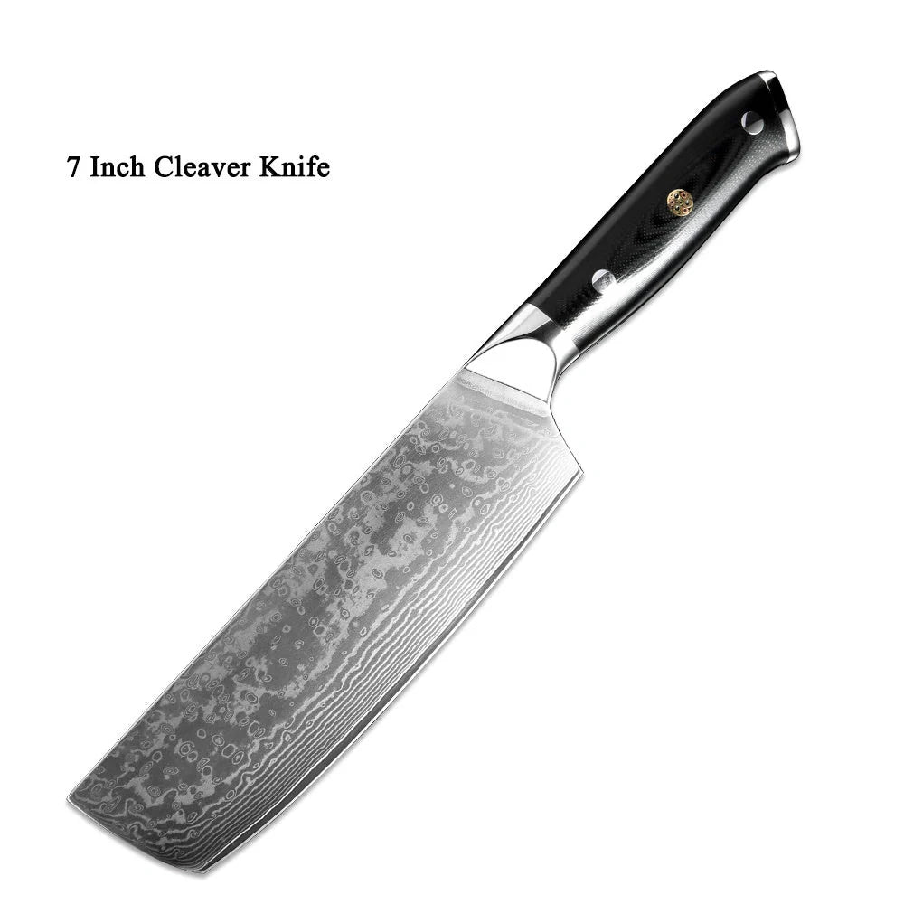 Premium Japanese Damascus steel kitchen and fruit knife set with G10 handle