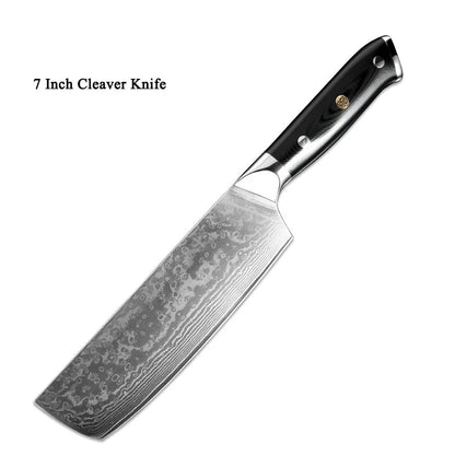 Premium Japanese Damascus steel kitchen and fruit knife set with G10 handle