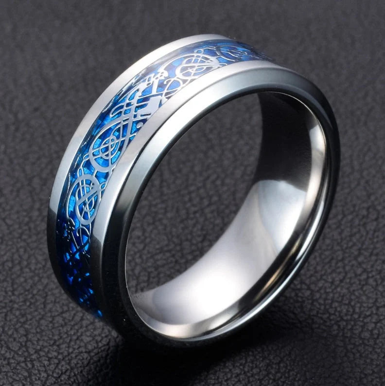 Exquisite stainless steel ring with dragon-inspired design, featuring intricate scale-like patterns and a bold mythical silhouette