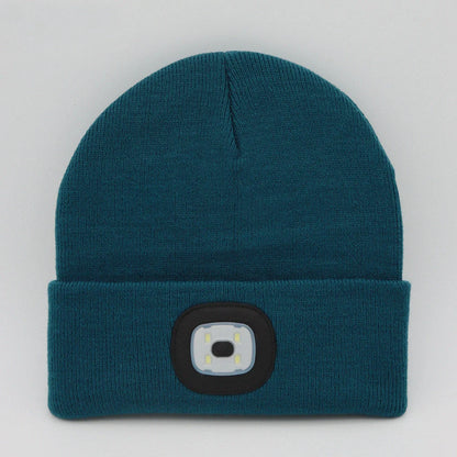 LED Knit Hat with built-in light for night visibility, made from 100% wool
