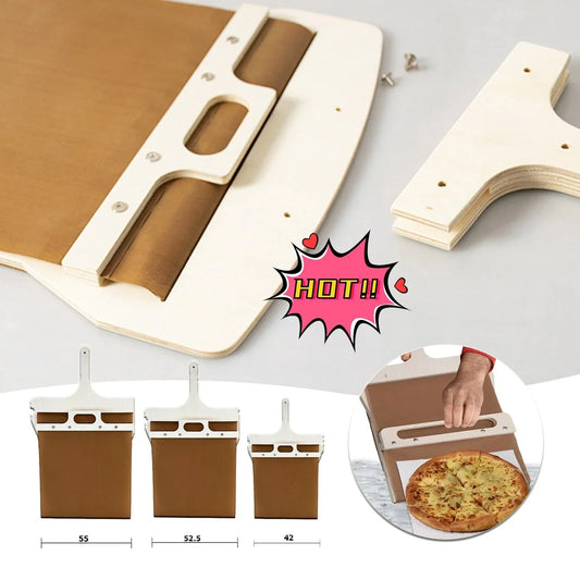 Wooden pizza peel with various size options, perfect for transferring baked goods from oven to table
