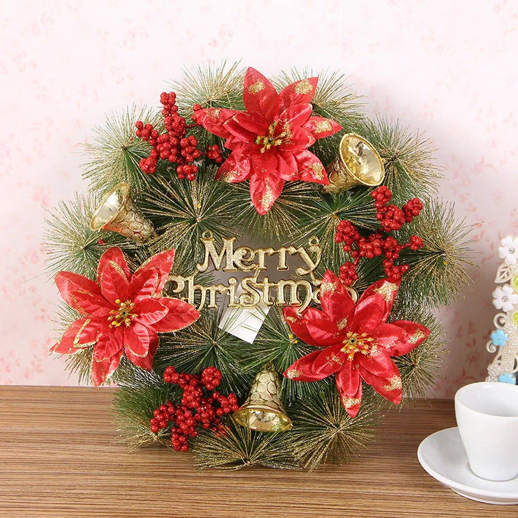 Christmas wreath with natural pine, pine cones, and frost decoration