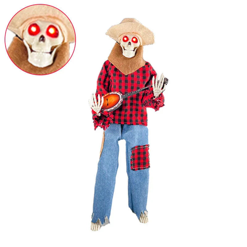 Luminous skeleton figure holding a glowing guitar, creating a captivating Halloween decoration