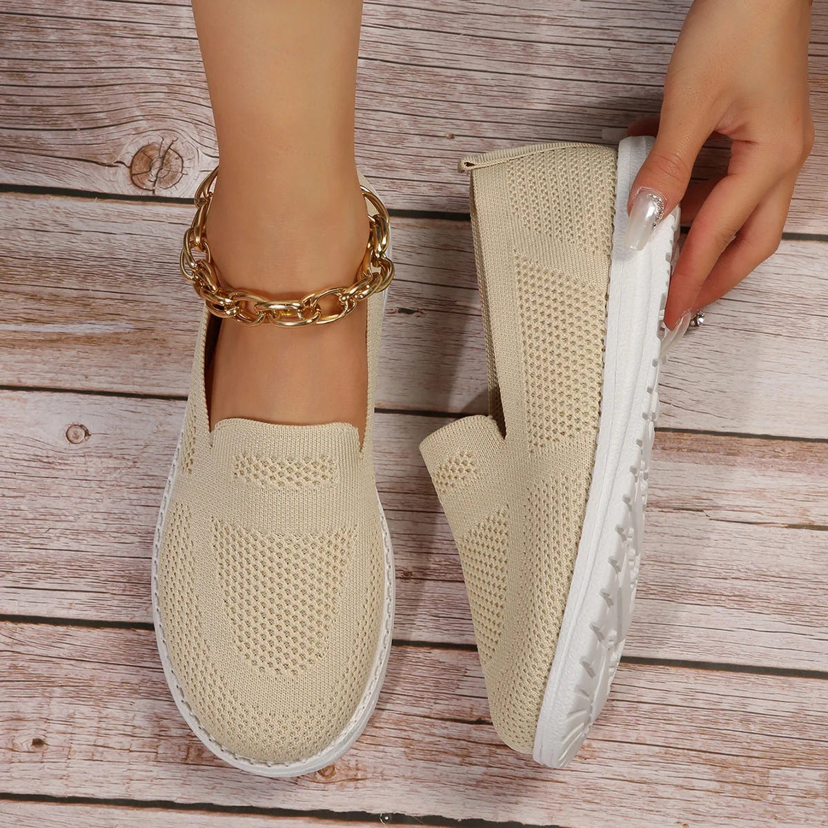 Women's breathable mesh slip-on loafers in white, beige, black, and blue