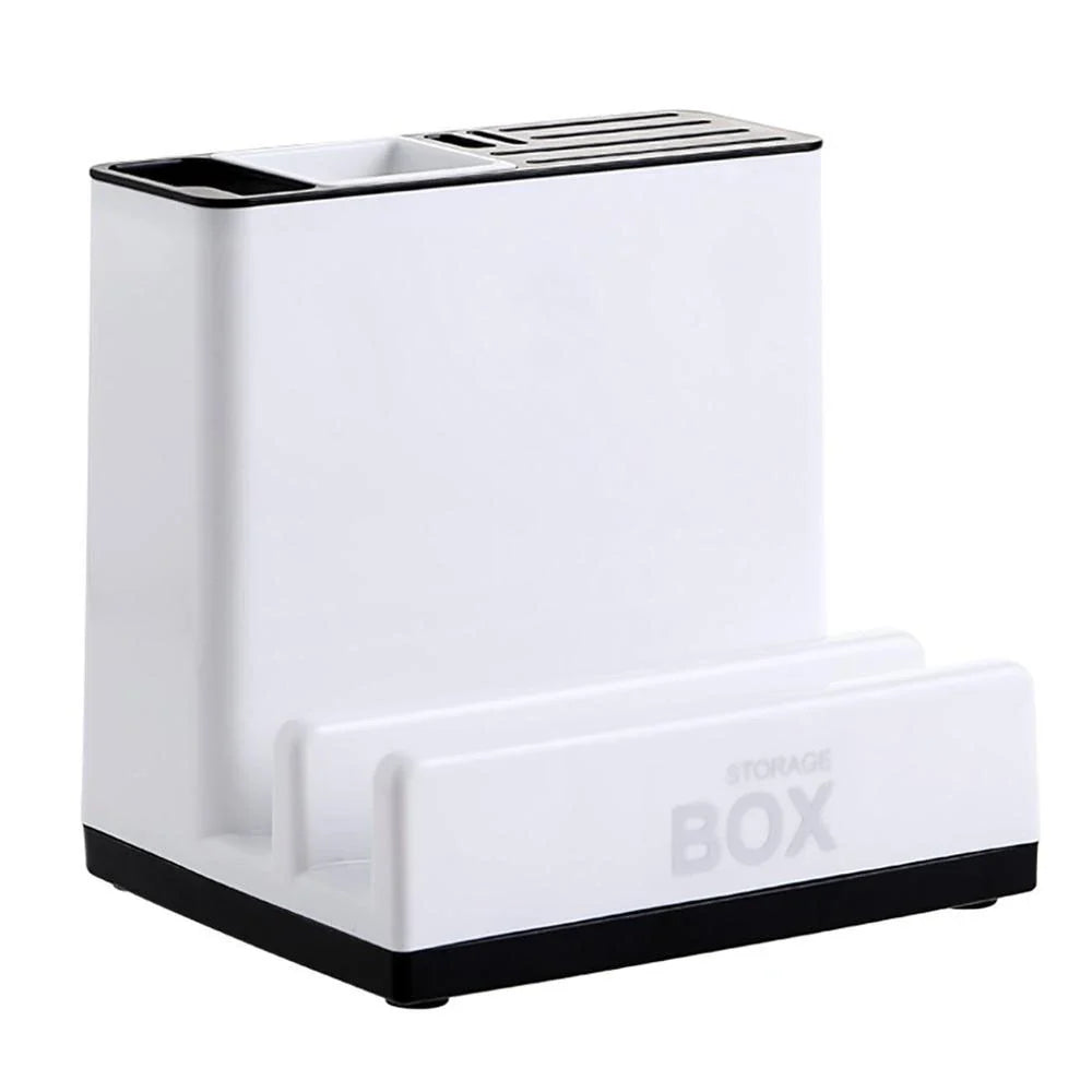 Convenient kitchen organizer with integrated storage shelves for tableware and knives
