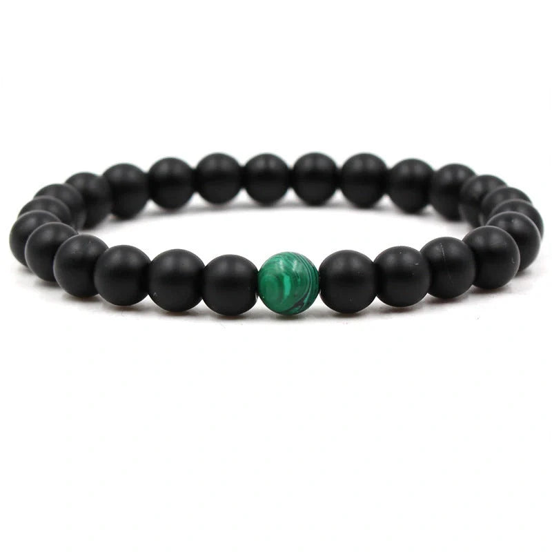 Classic black matte green malachite bracelets with elastic strand for unisex wear