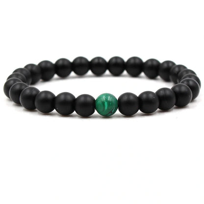 Classic black matte green malachite bracelets with elastic strand for unisex wear
