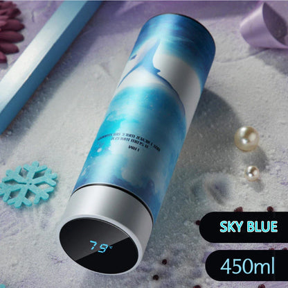 Premium stainless steel vacuum flask with LED touch display for temperature monitoring, available in various colors and sizes