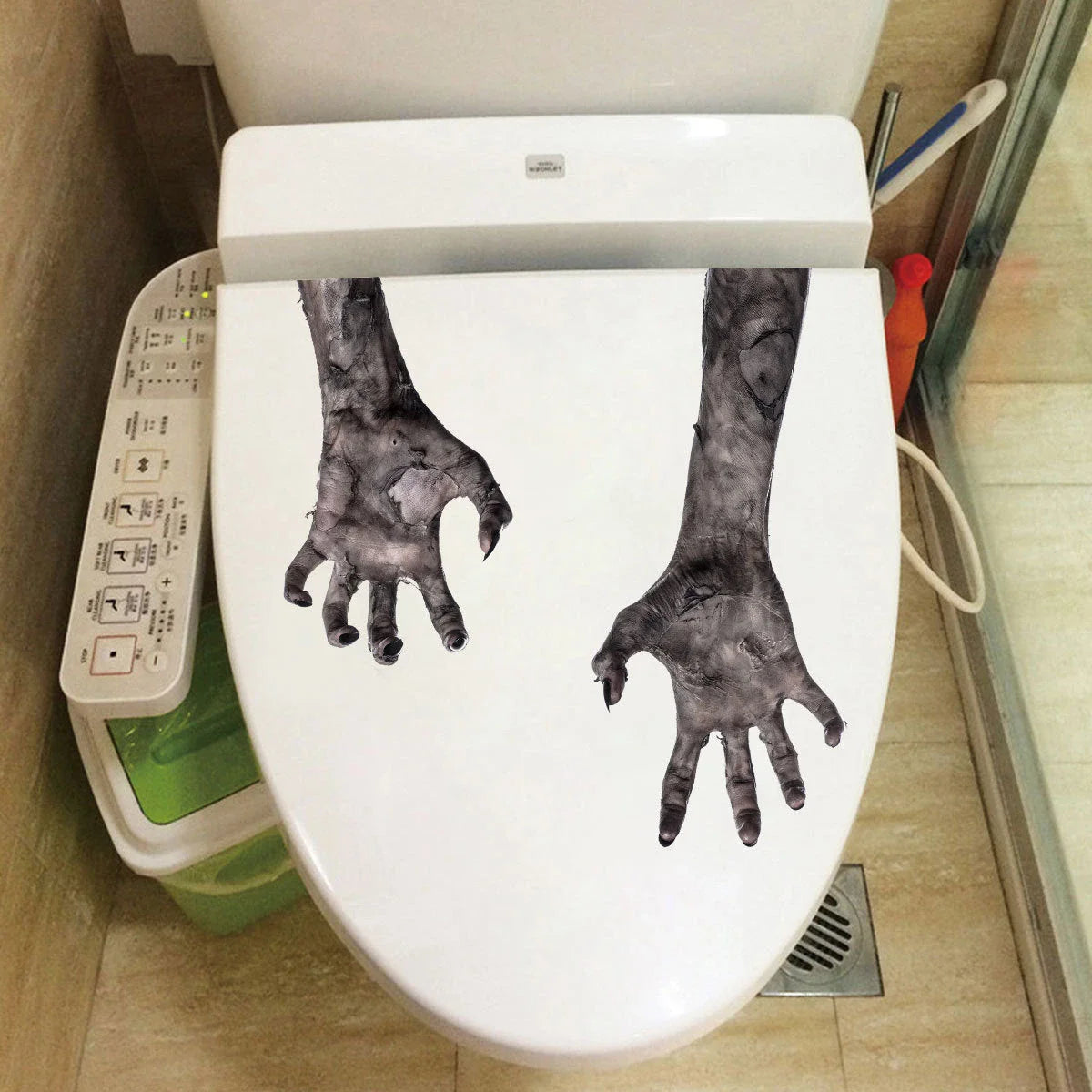 Removable Halloween ghost hand wall sticker with double-sided visual pattern, made of durable PVC material