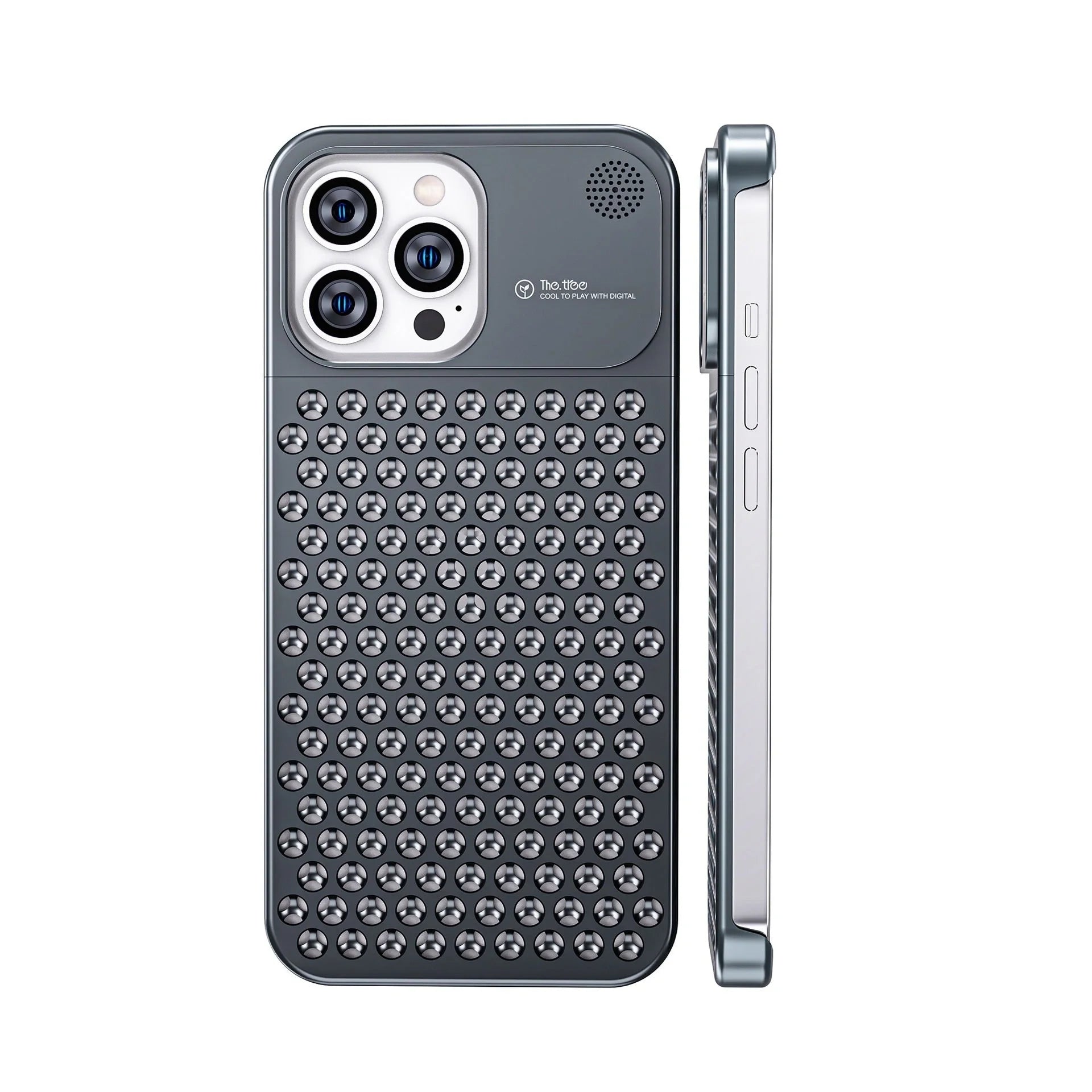 Aluminum alloy iPhone case with hollow design for heat dissipation and built-in aromatherapy tablet