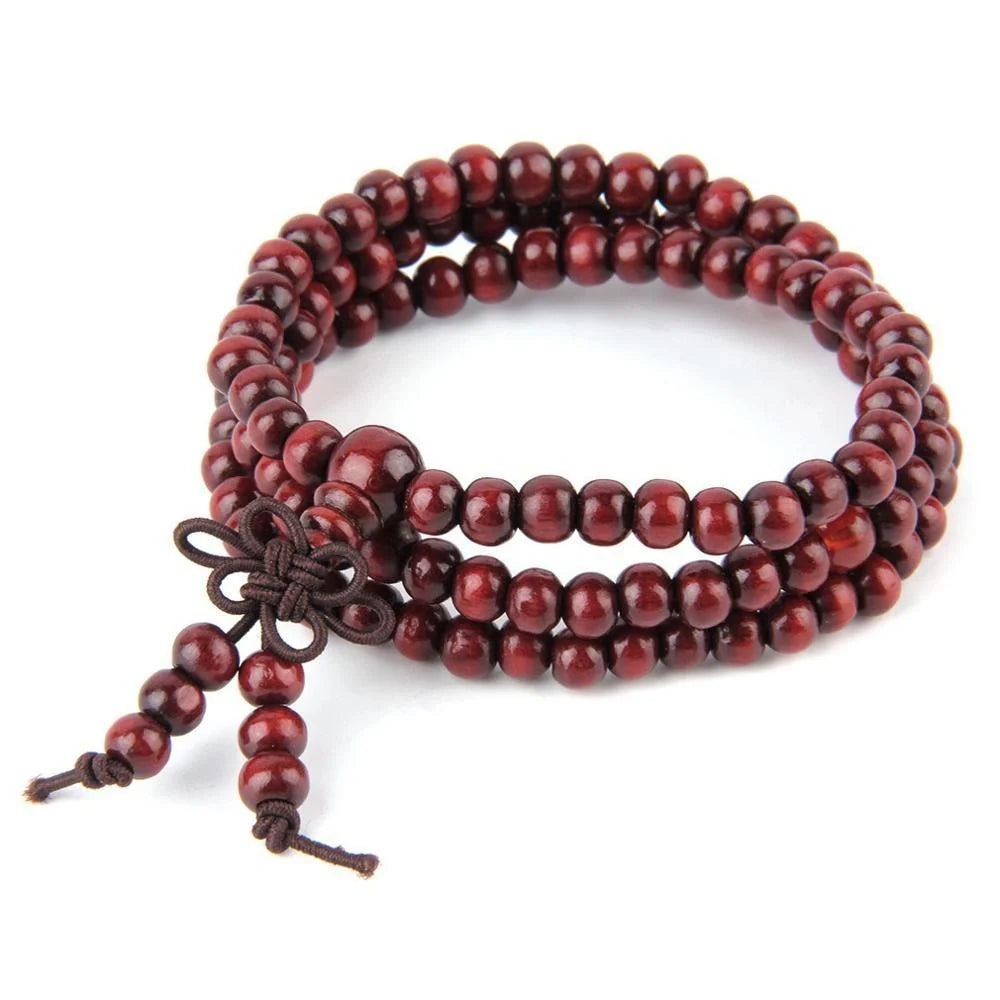 6mm Natural Sandalwood Buddhist Meditation 108 Beads Bracelet on wrist